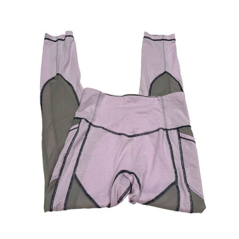 Lululemon Lavender Purple Olive Green Colorblock High Rise‎ Leggings Pockets  6